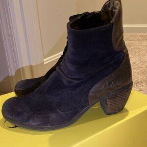 FLY London Hota Slouch Navy/Brown Ankle Boots Size 41EU US 9.5-10